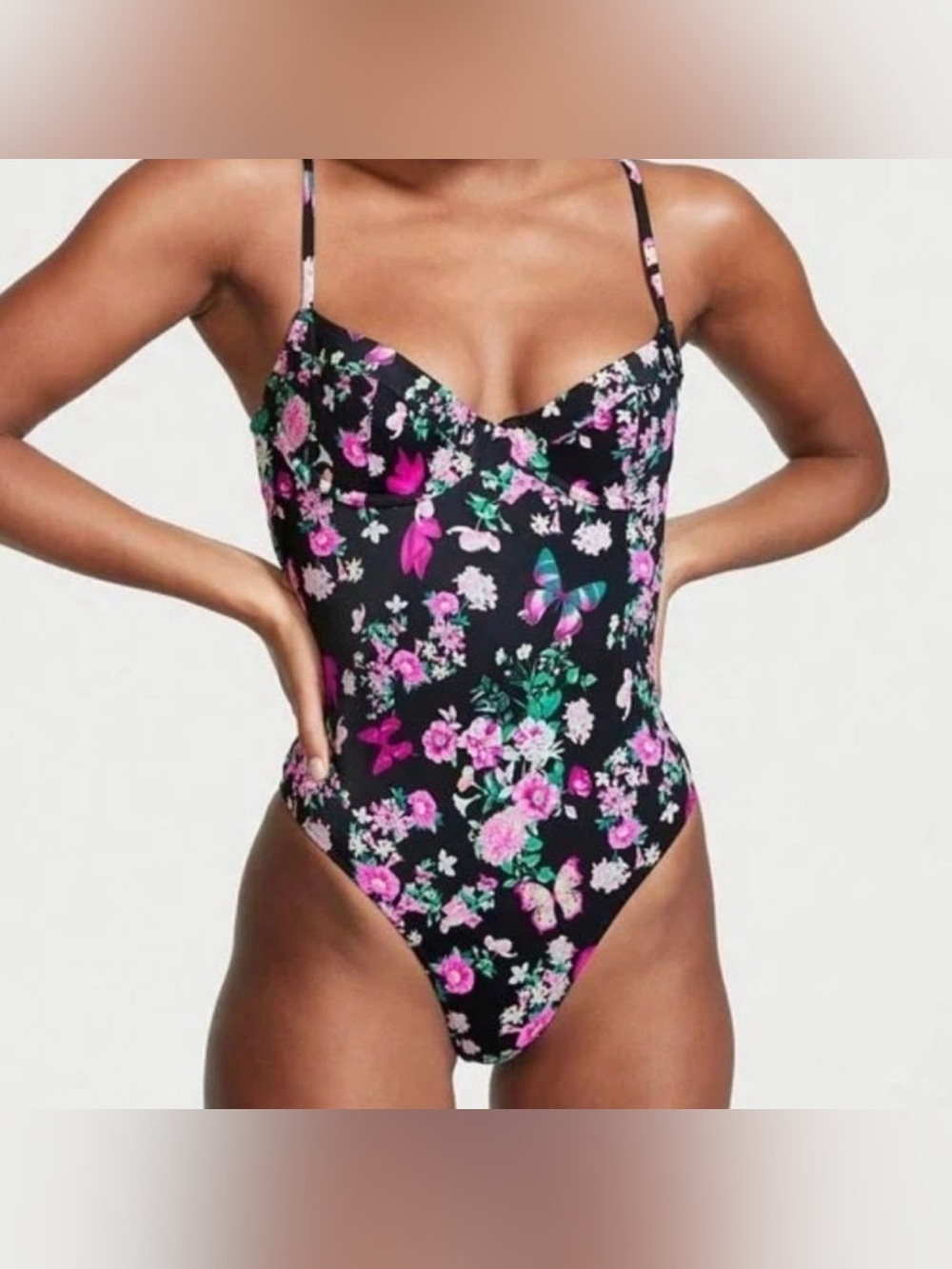 Victoria's Secret M Essential Wicked one-piece swimsuit Whimsical Black Floral